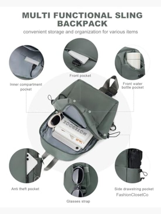 Waterproof Nylon Sling Crossbody Backpack Daypack for Hiking Travel main image 6